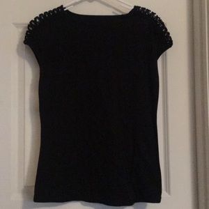 Black tee with shoulder embellishment